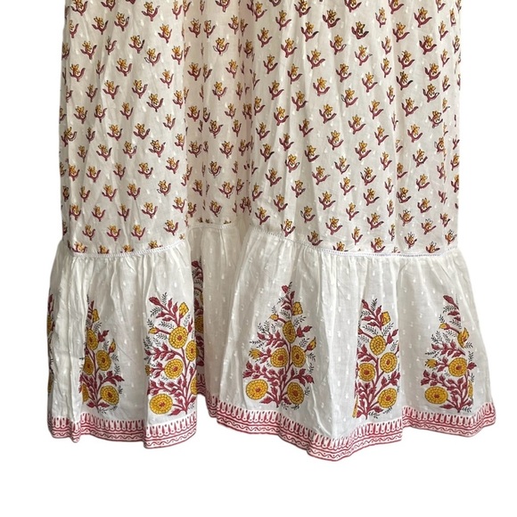 Shaaba Clothing White Red Hand Block Printed Cotton Dobby Dress size S - Picture 8 of 10